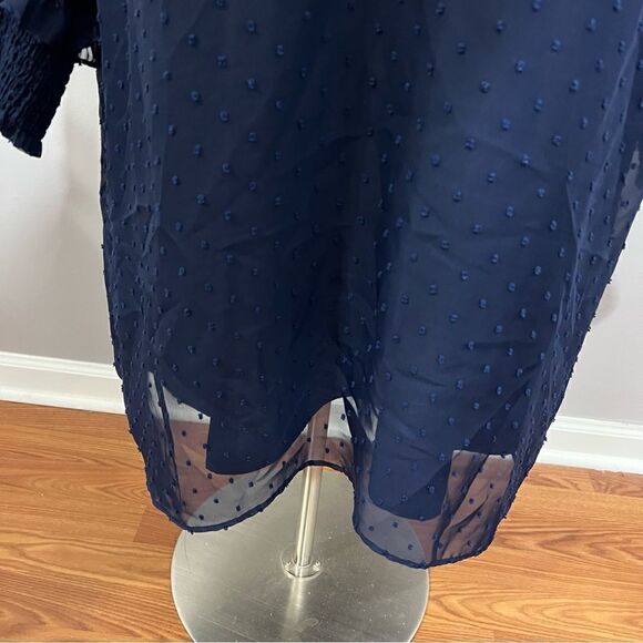 Draper James Navy Swiss Dot Sheer Elasticized‎ Sleeve Dress -- 2X - Picture 7 of 14